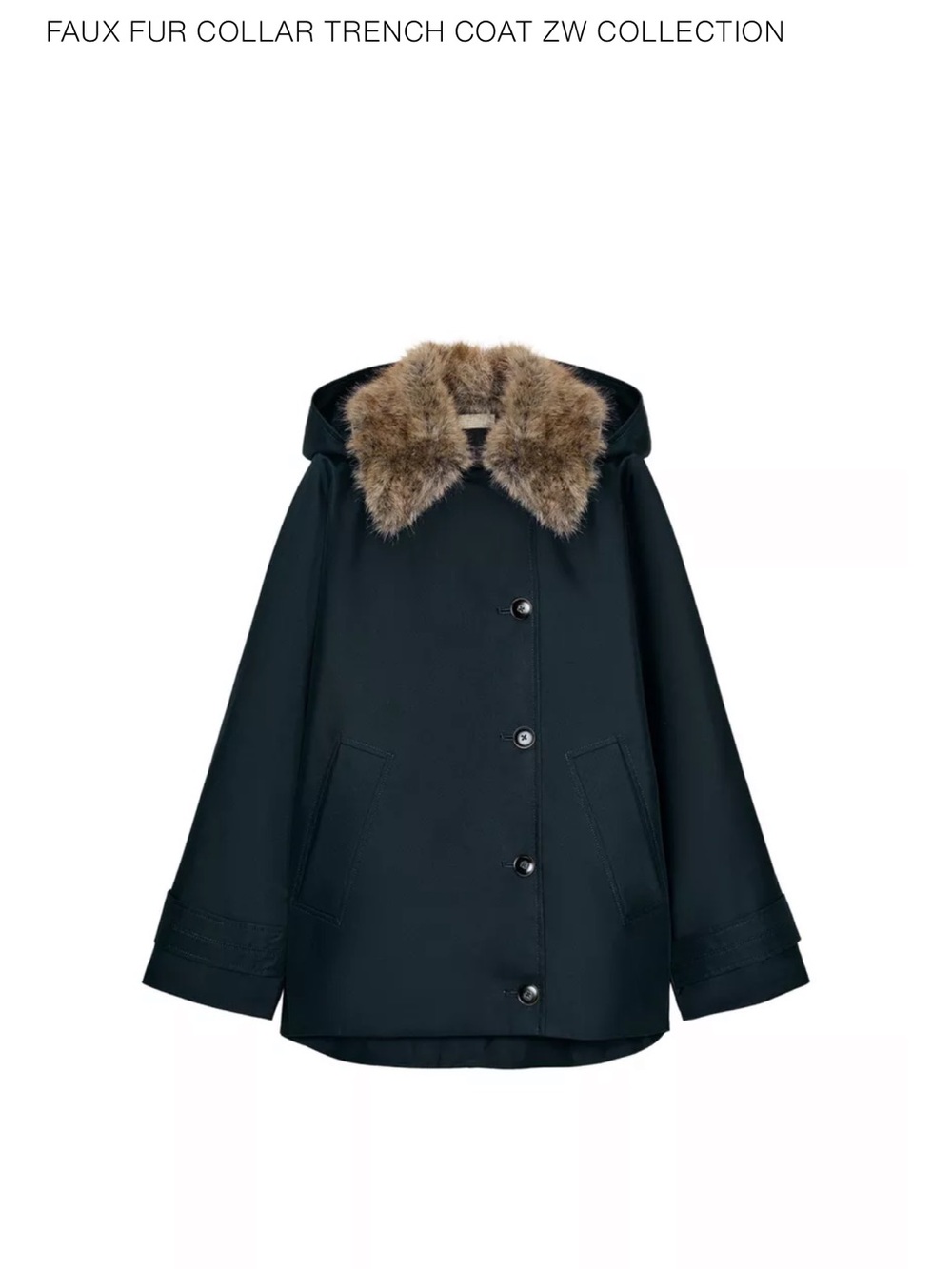 Zara FAUX FUR COLLAR TRENCH COAT ZW COLLECTION - Navy with Brown Fur size small
